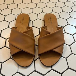Everlane tan vegan leather crossover sandals